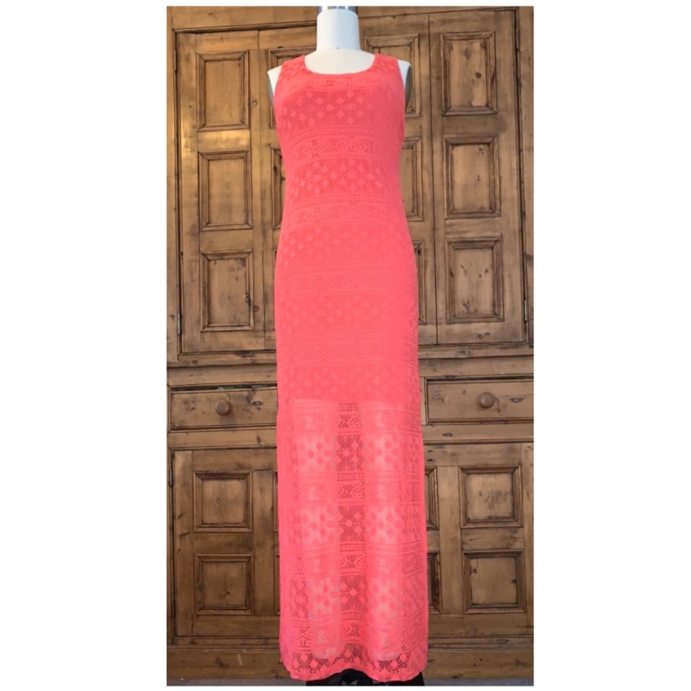 Bright coral maxi dress